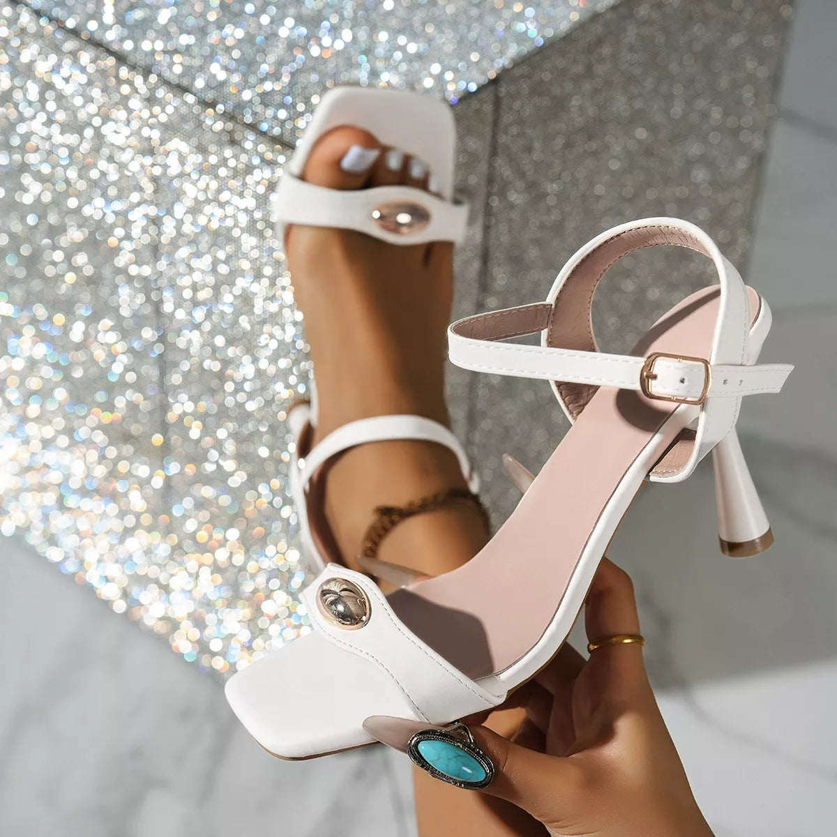 Open Toe Flare Heels Sandals