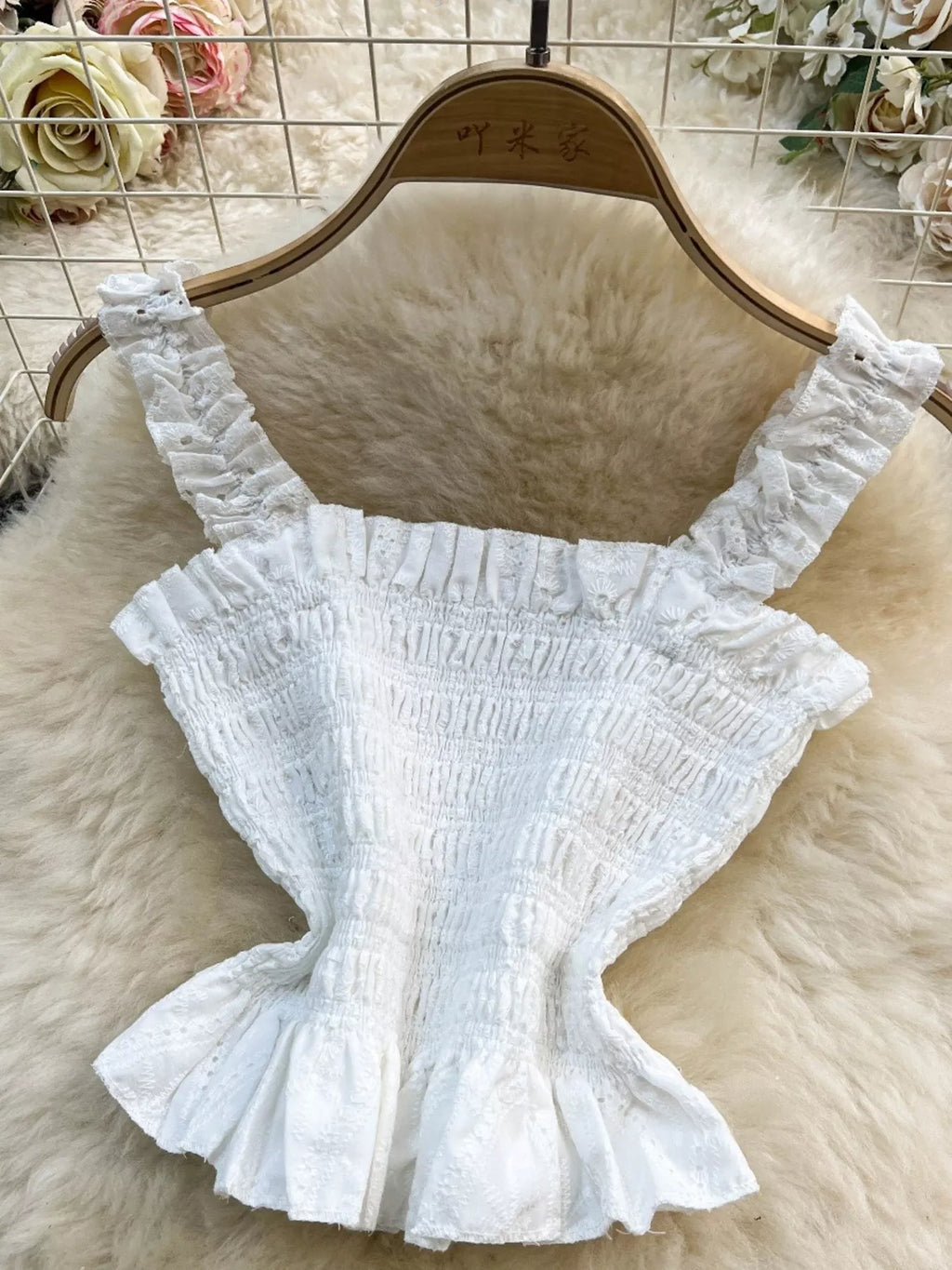 Smocked Crop Top and Hollow-Out Skirt Set