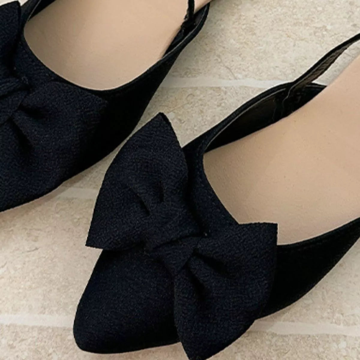 Bow-Decorated Pointed-Toe Slingback Sandals