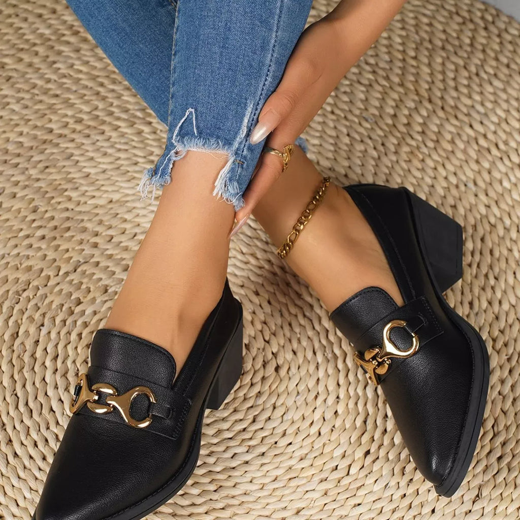 Point Toe Block Heels Loafers