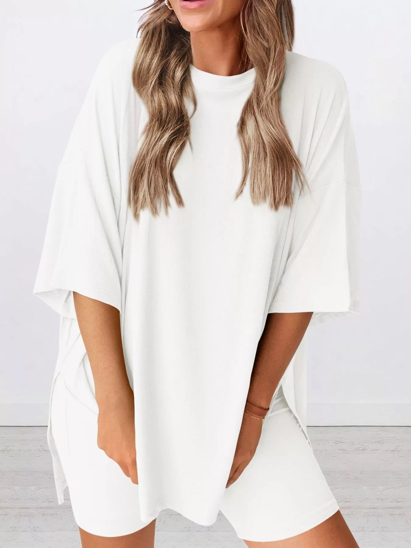 Full Size Half Sleeve T-Shirt and Shorts Set Plus Size
