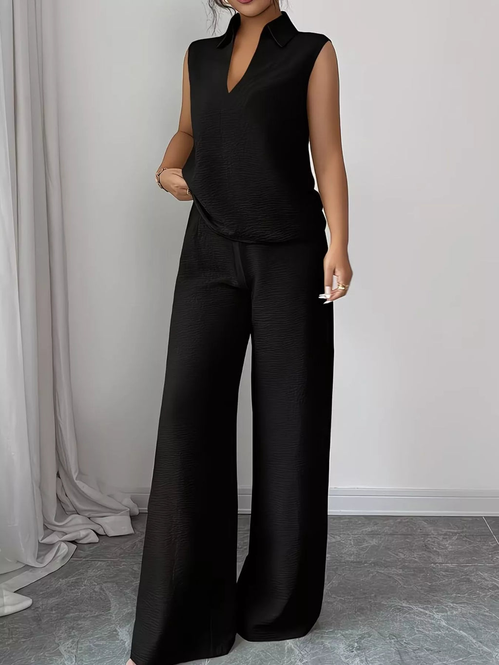 Sleeveless Top and Wide Leg Pants Set