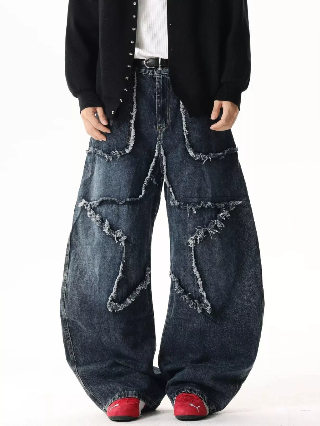 Men's Full Size Star Patchwork Wide Leg Jeans Plus Size