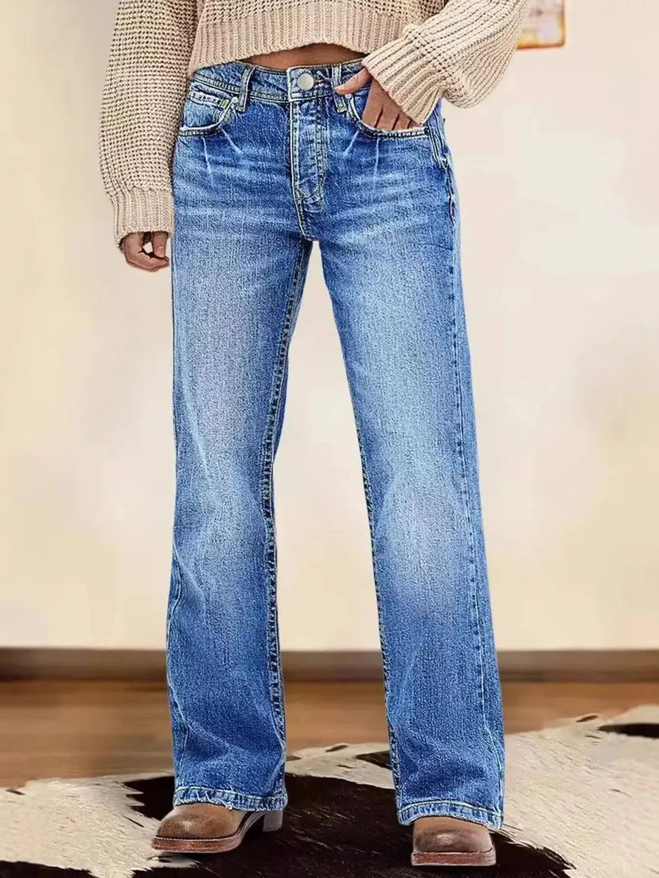 Vintage Wash Straight Leg Jeans