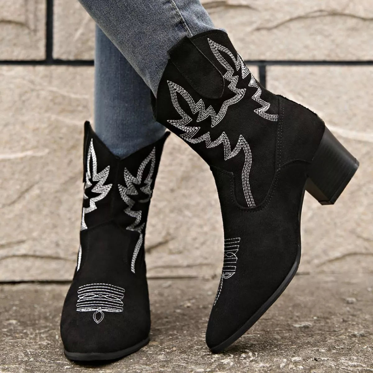 Point Toe Block Heels Boots