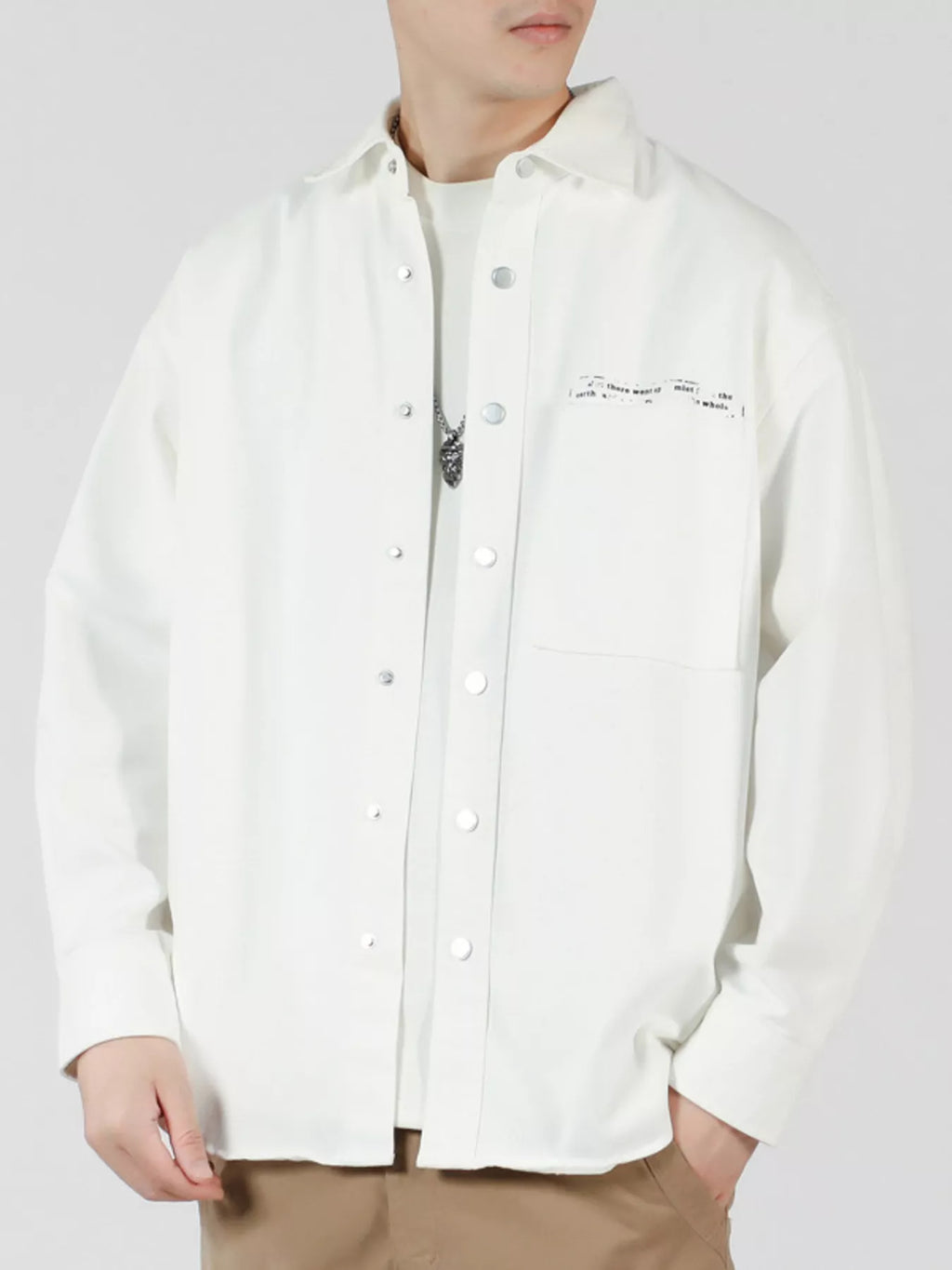 Men's Casual Solid Color Long Sleeve Snap-Down Shirt