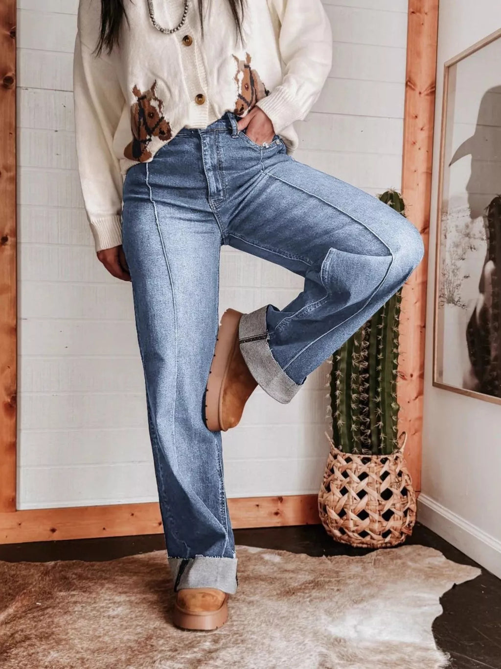 High-Waisted Wide Leg Jeans
