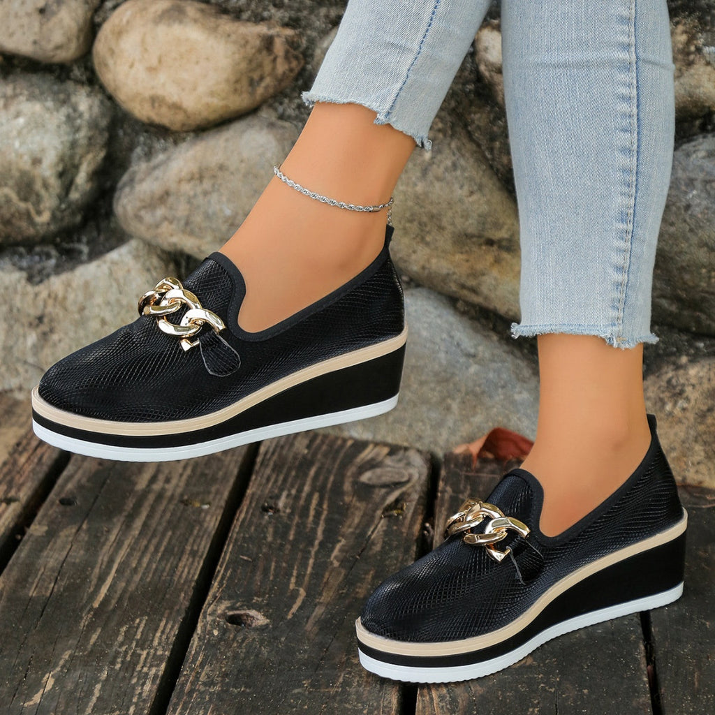 Chain Decor Wedge Loafers