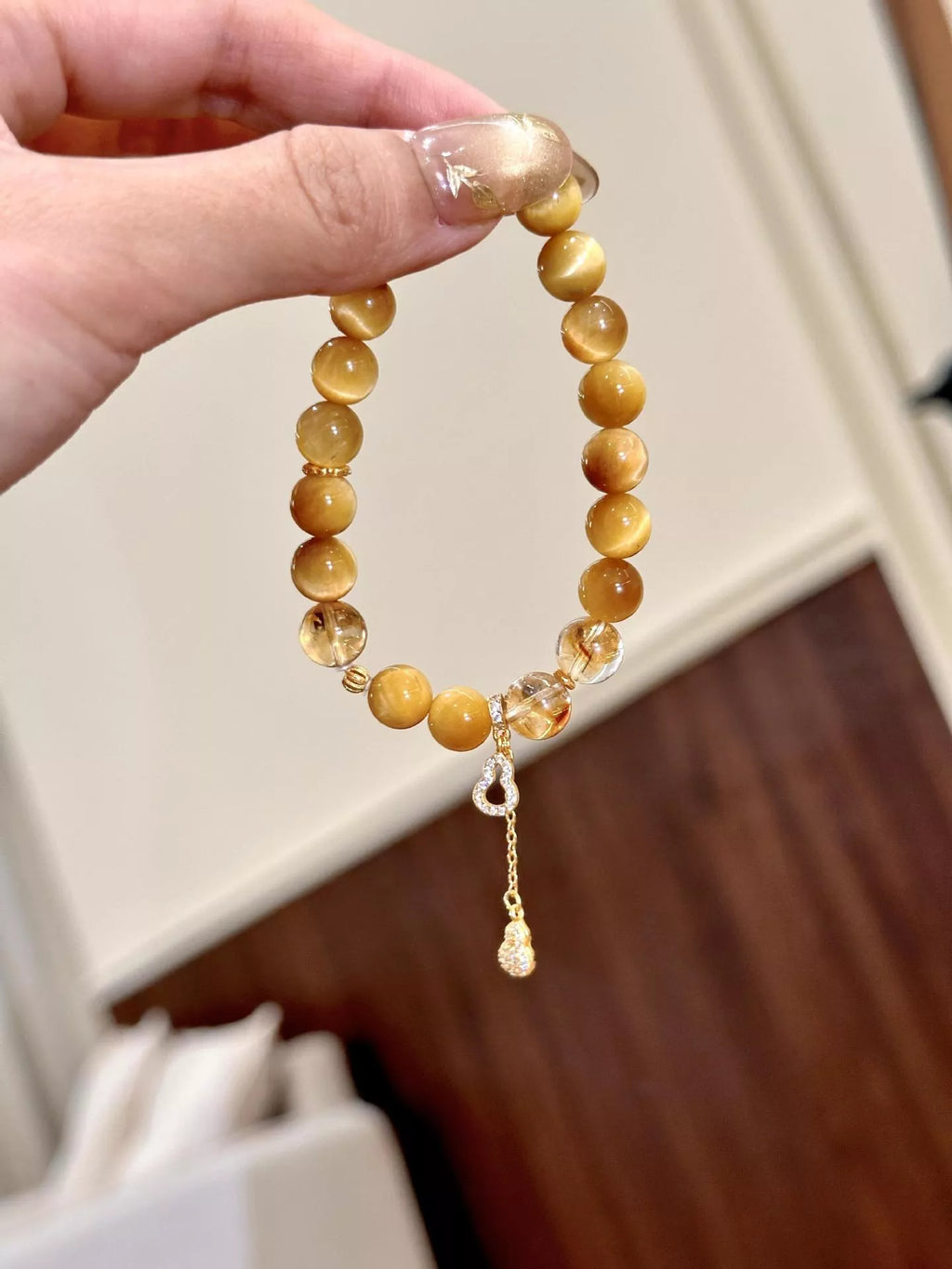 Tiger Eye Beaded Bracelet with Gourd Charm