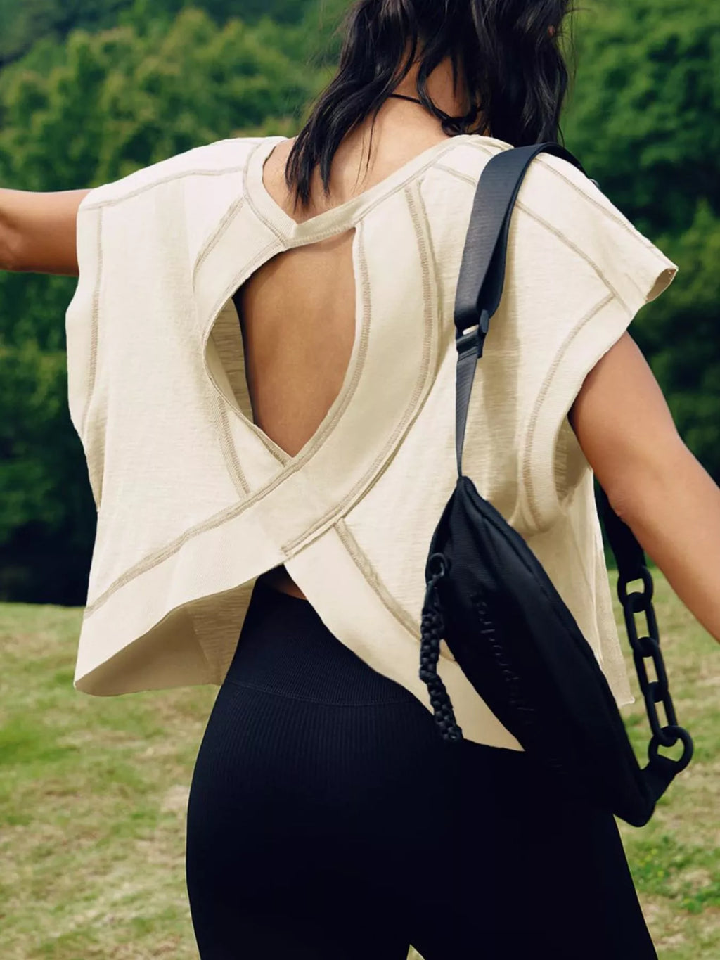 Cutout Back Short Sleeve T-Shirt