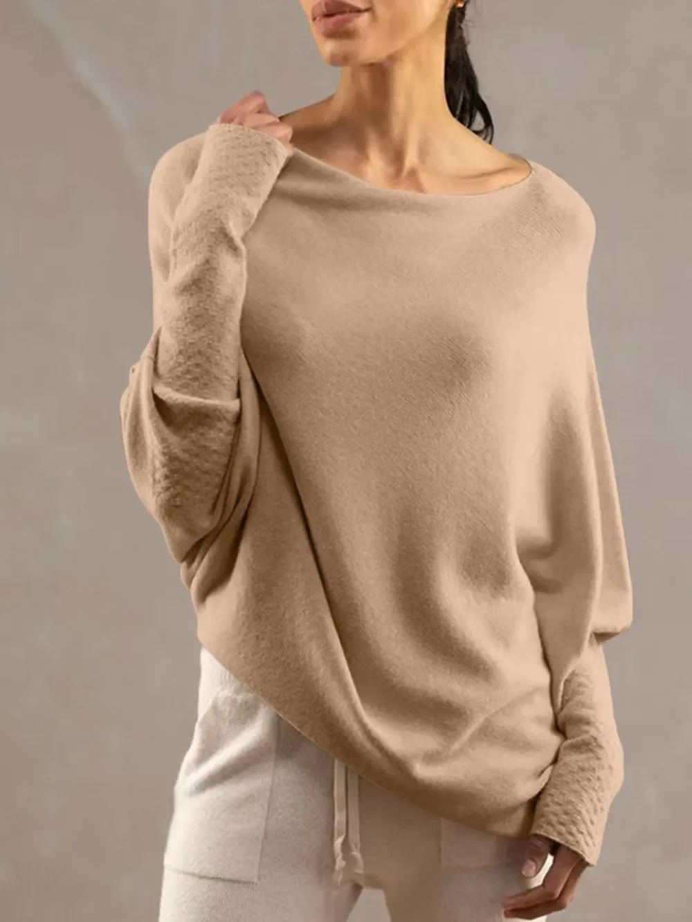 Full Size Boat Neck Batwing Sleeve Knit Top