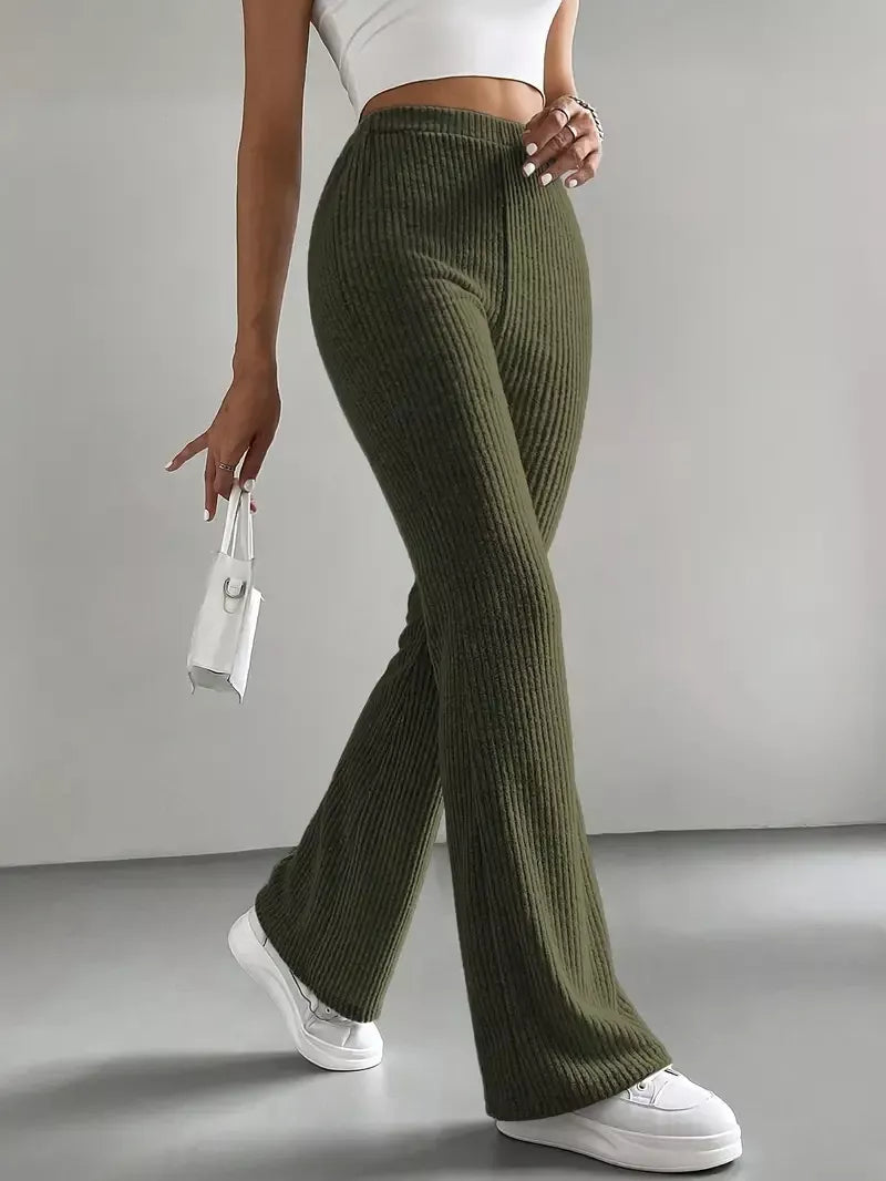 Ribbed Knit High Waist Flare Pants
