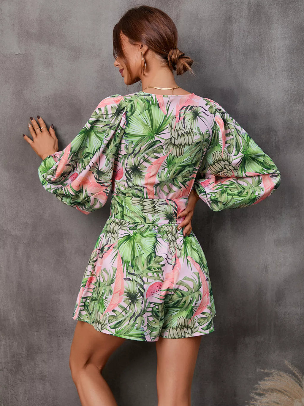 Cutout Front Printed Long Sleeve Romper