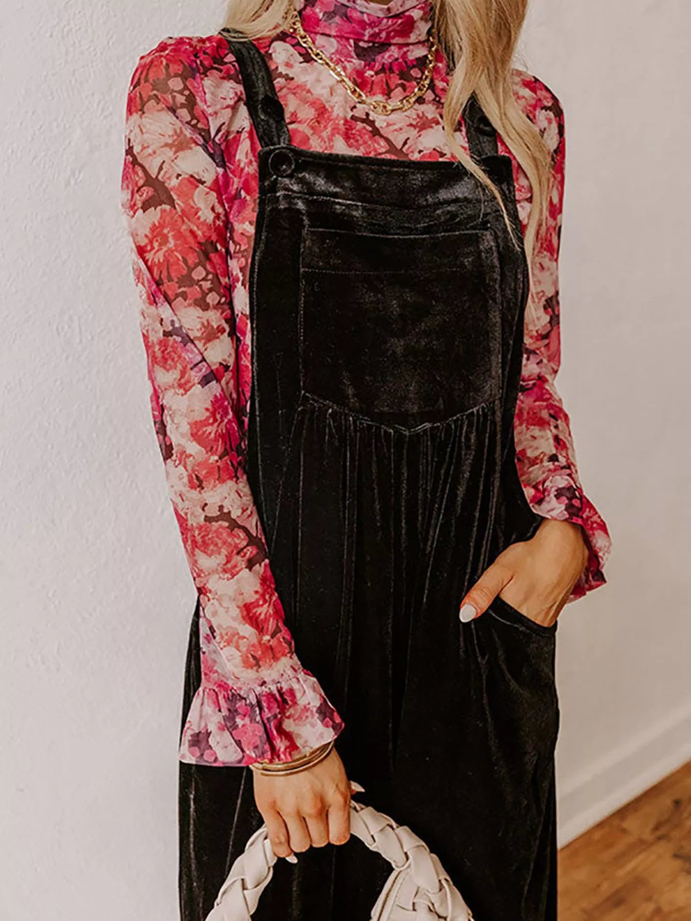 Velvet Wide Leg Overalls