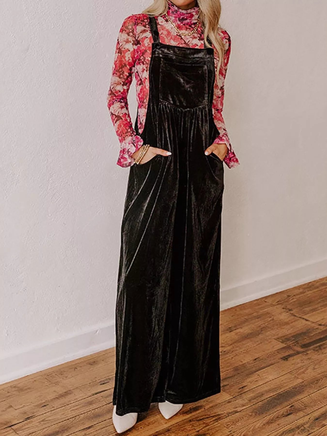 Velvet Wide Leg Overalls
