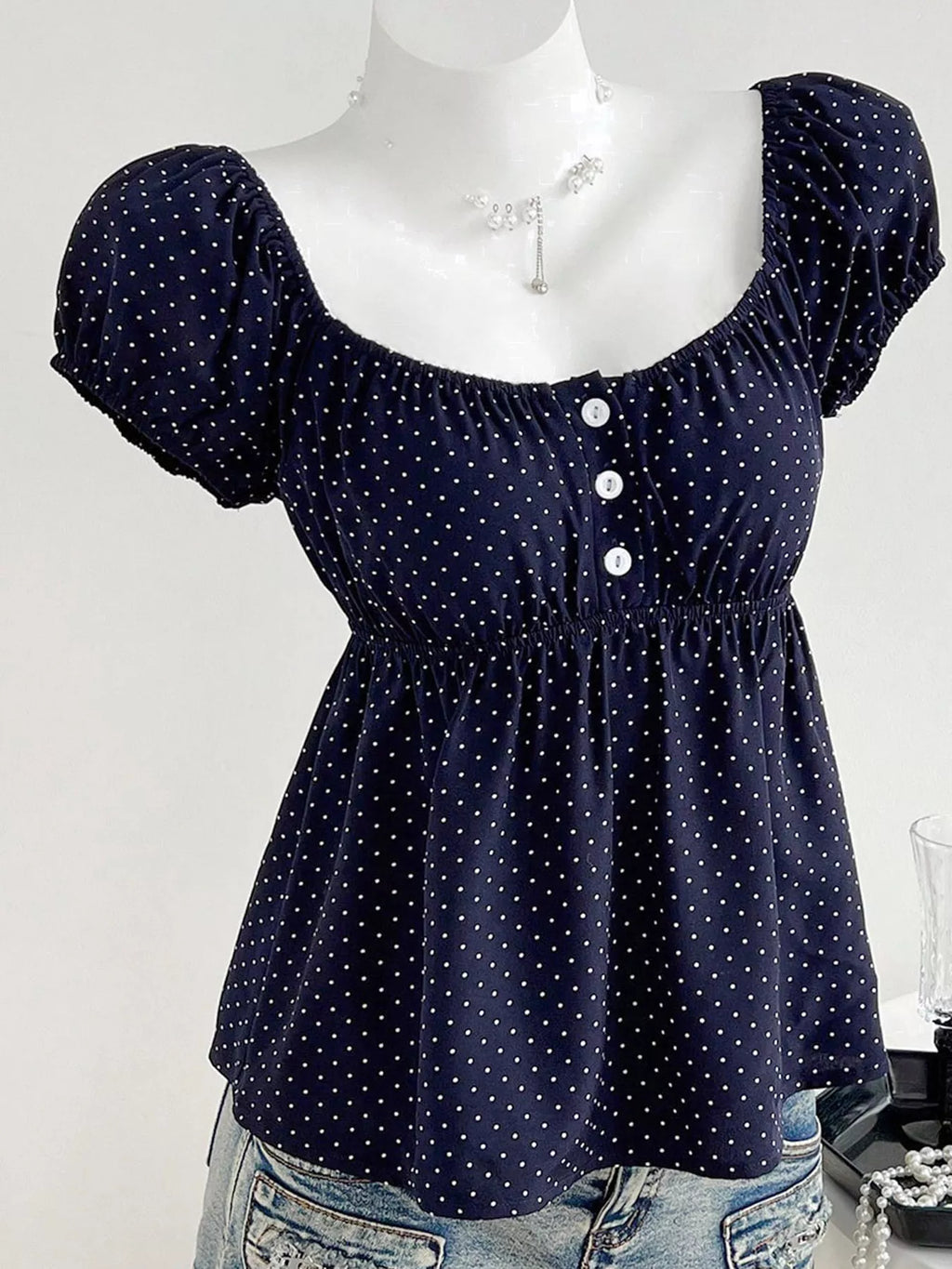 Polka Dot Puff Sleeve Blouse
