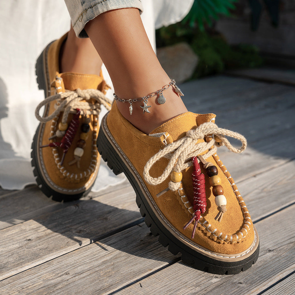 Beaded Lace-Up Loafers