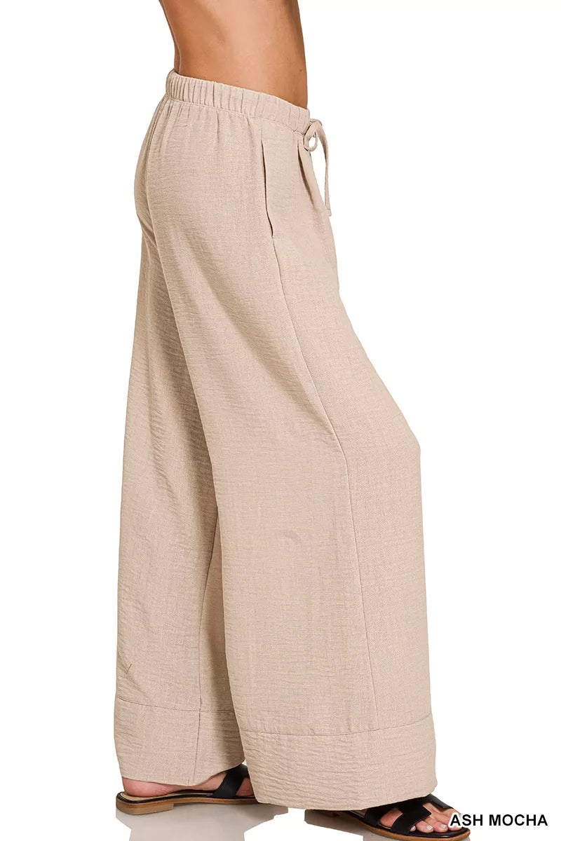 Zenana Woven Airflow Drawstring Pants