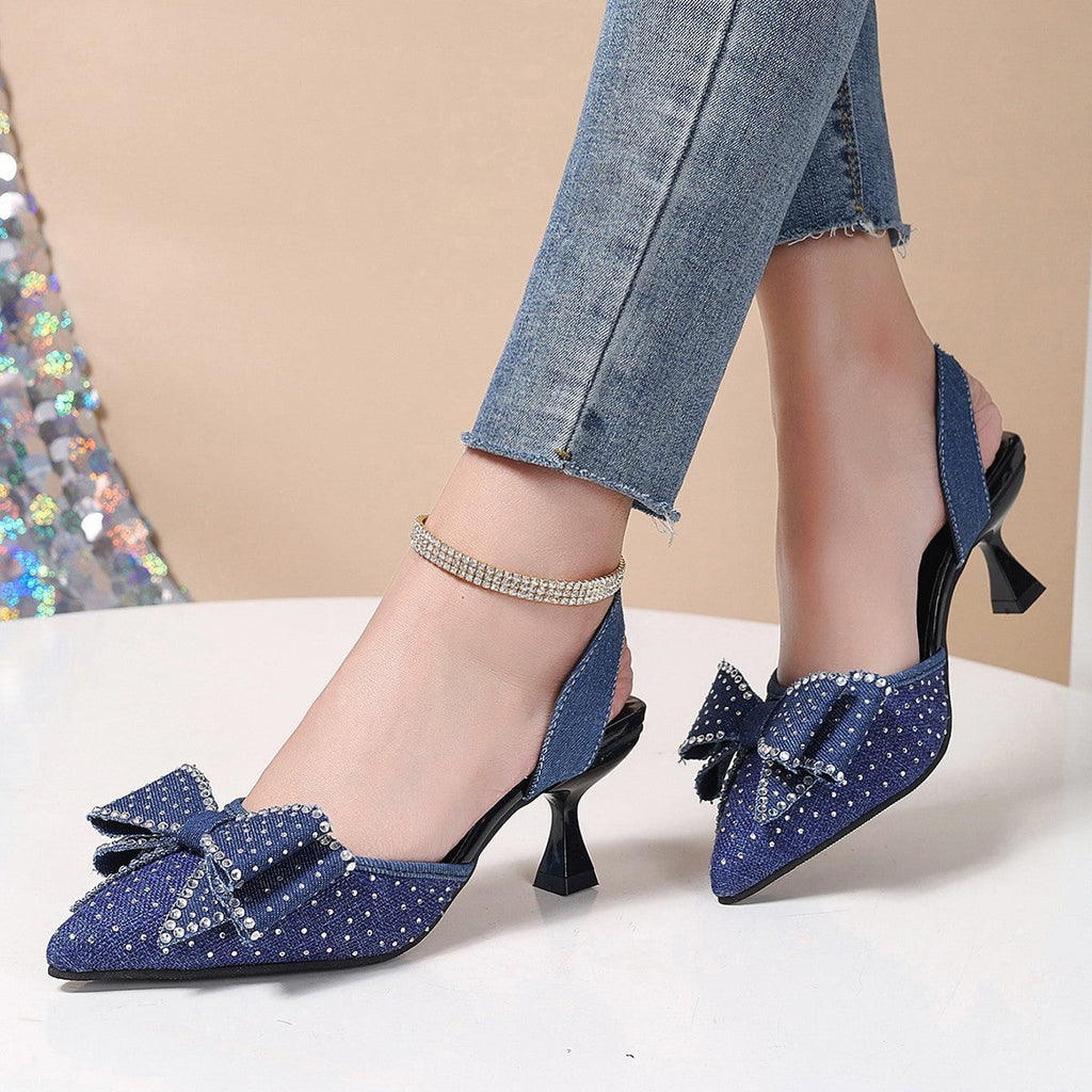 Rhinestone Bowknot Slingback Pumps