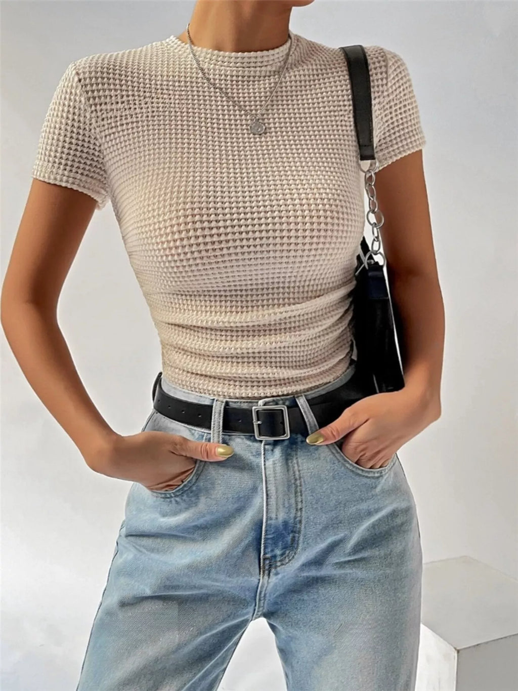 Textured Waffle Knit Slim Fit T-Shirt