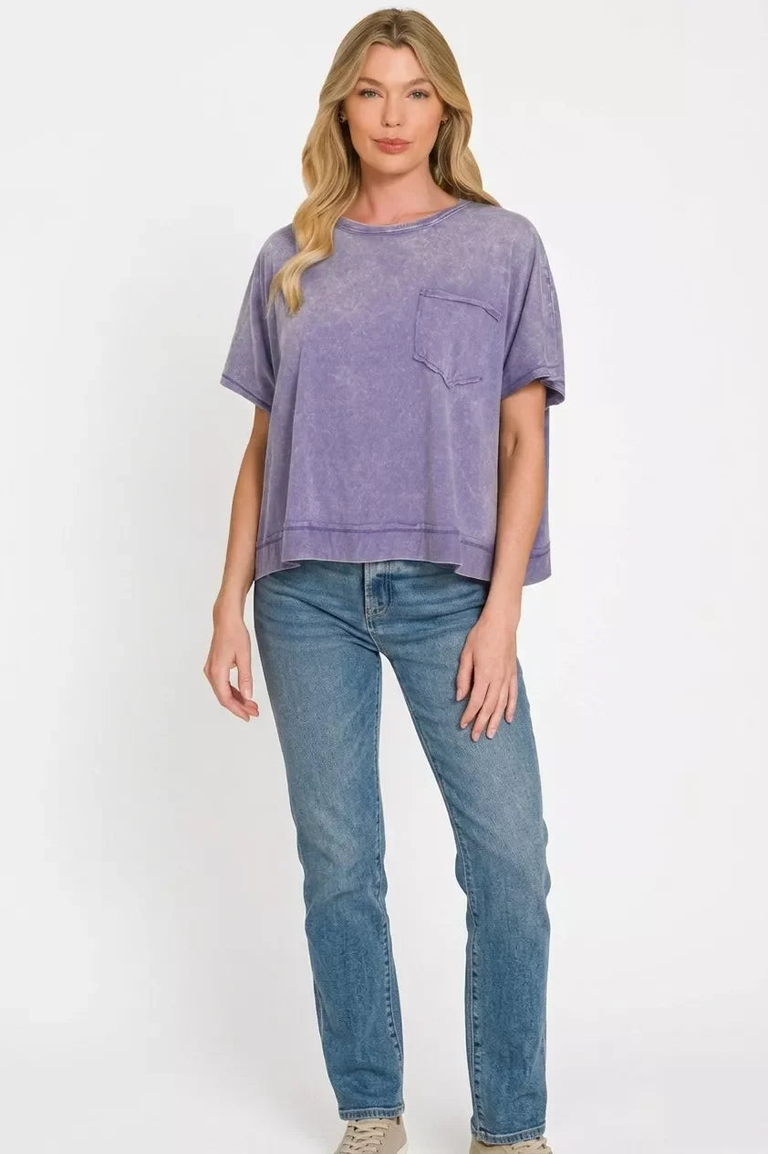 Zenana Acid Washed Round Neck Short Sleeve Oversized T-Shirt