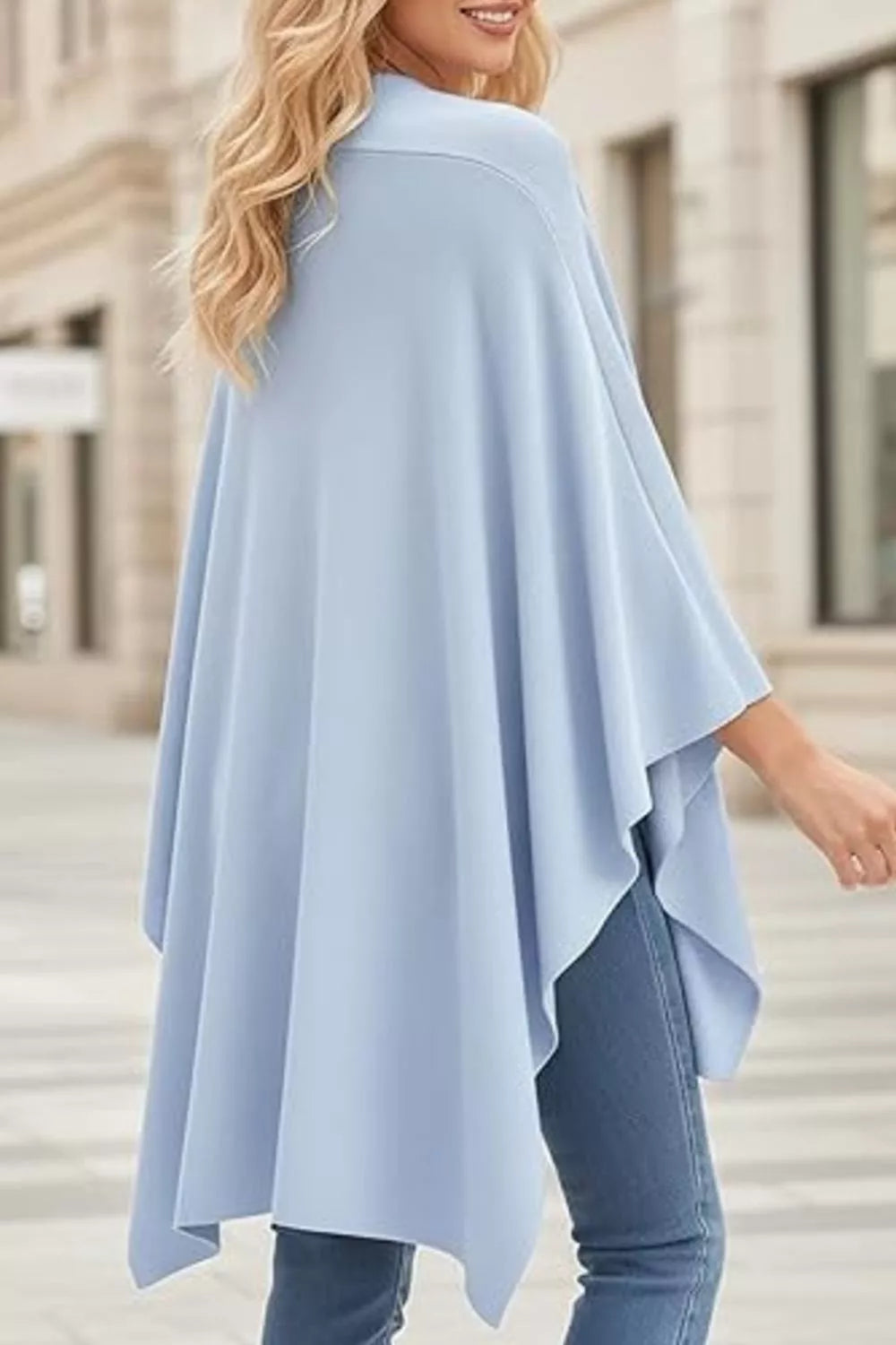 Draped Knitted Split Cape Shawl with Strap