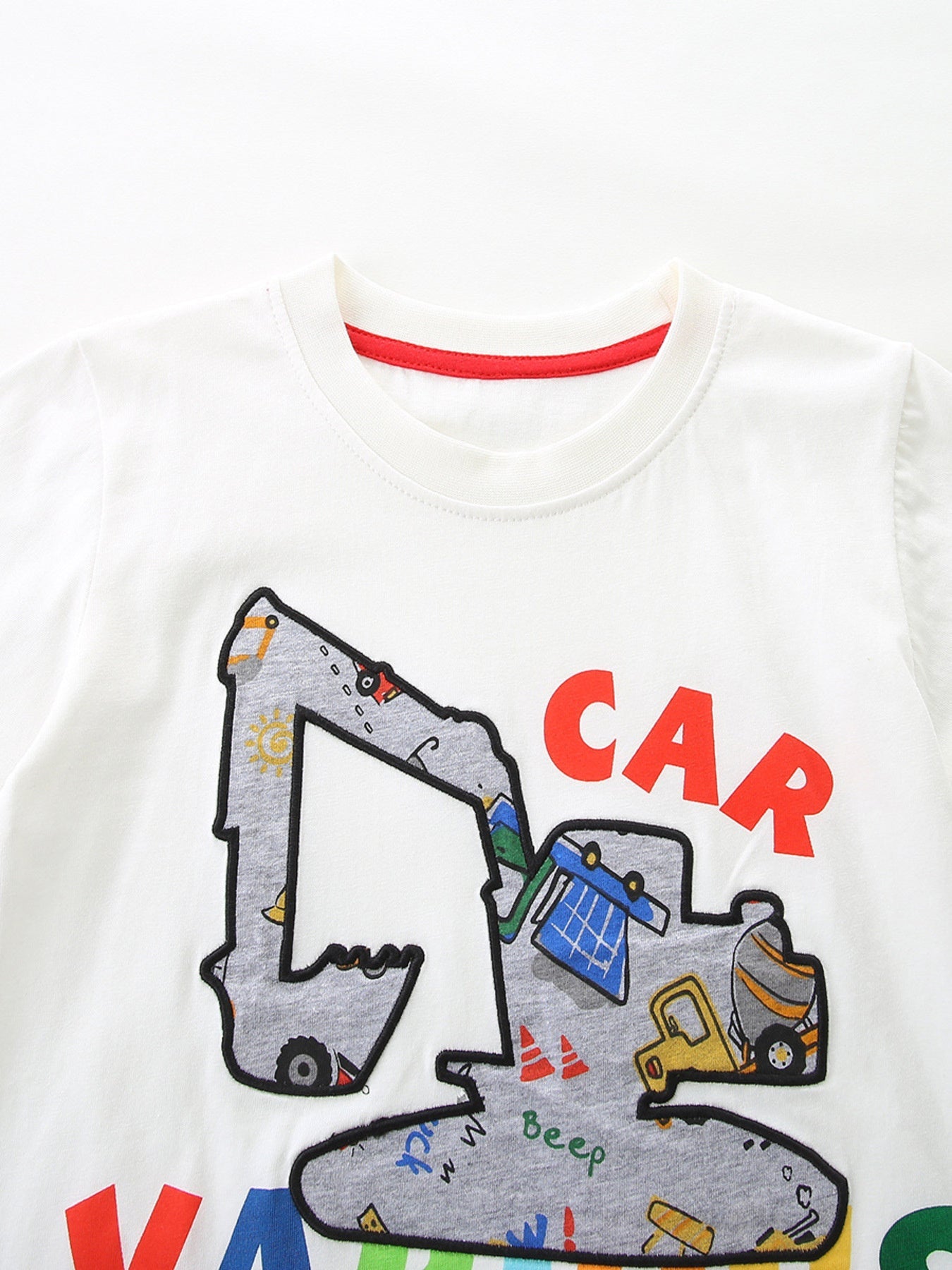 Children's Cartoon Car Print Short Sleeve Tee and Shorts Set