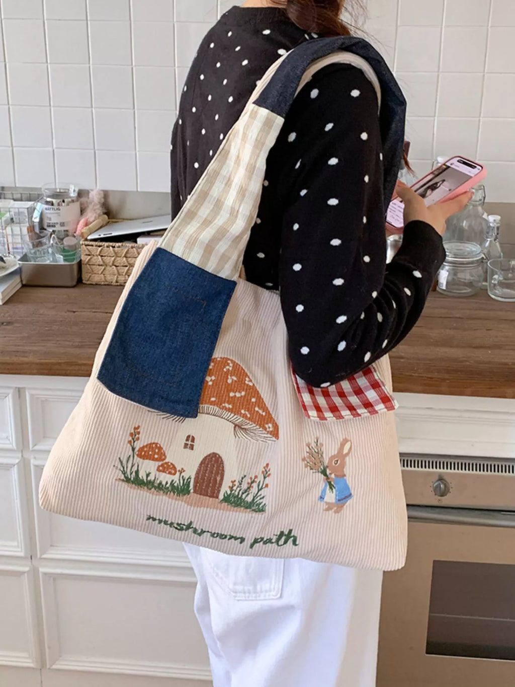 Mushroom Corduroy Tote Bag