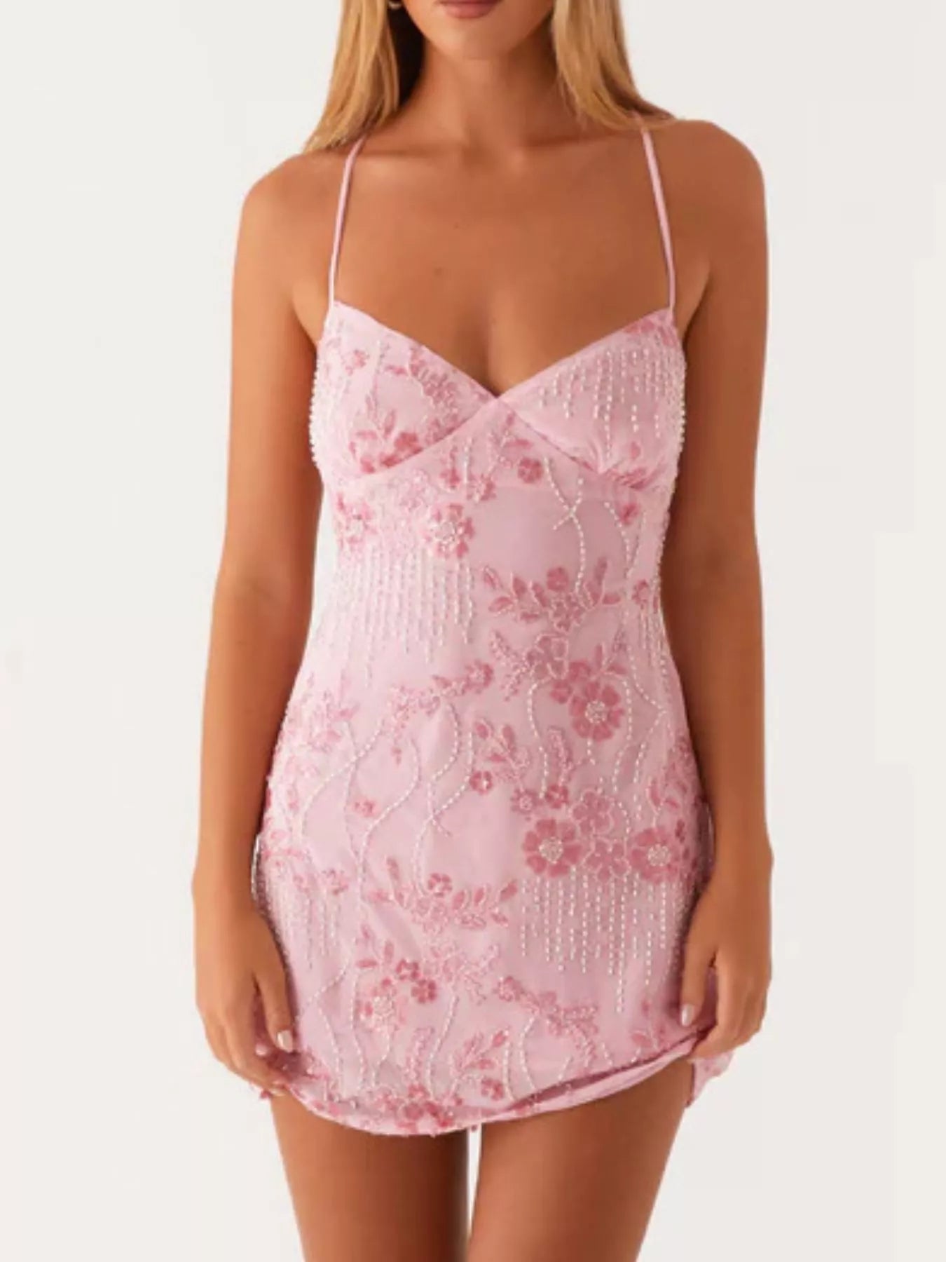 Beaded Floral Mini Dress