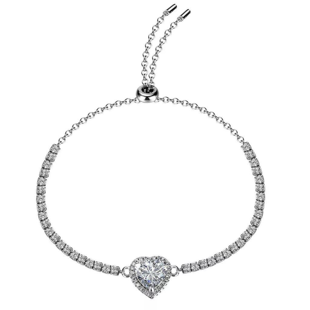 2 Carat 925 Sterling Silver Moissanite Chain Heart Bracelet