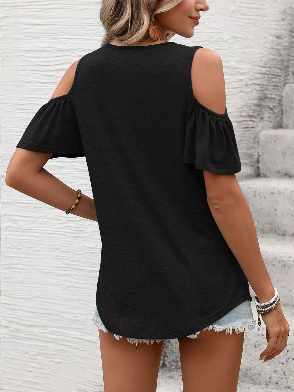 Cold Shoulder V-Neck T-Shirt