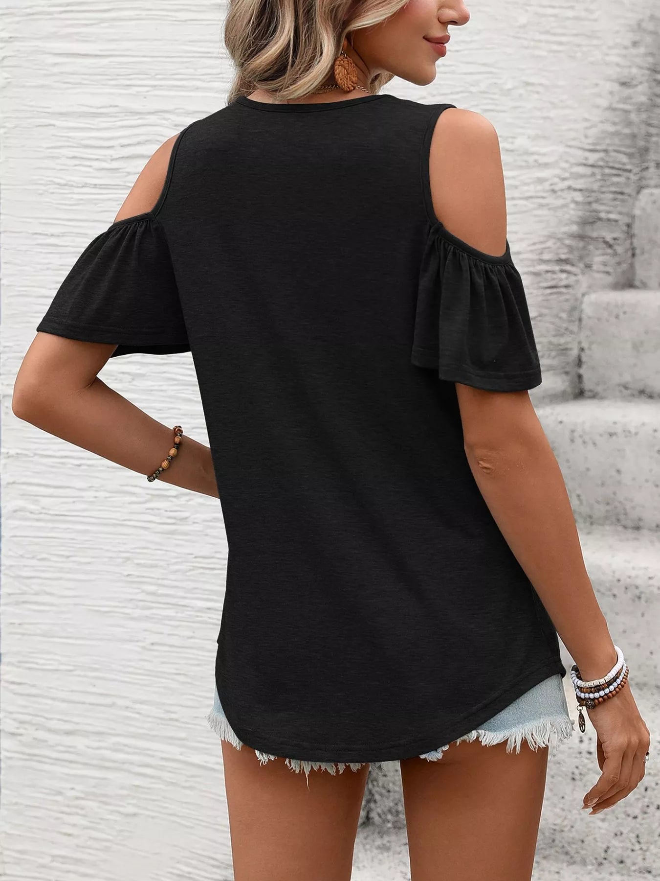 Cold Shoulder V-Neck T-Shirt