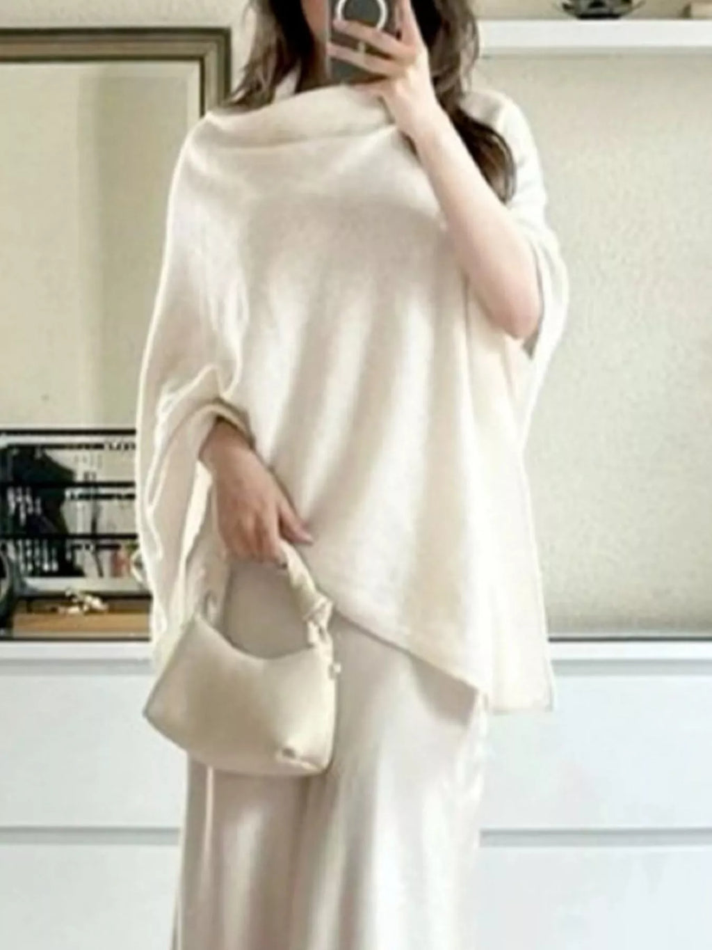 Turtleneck Loose Knit Sweater Poncho