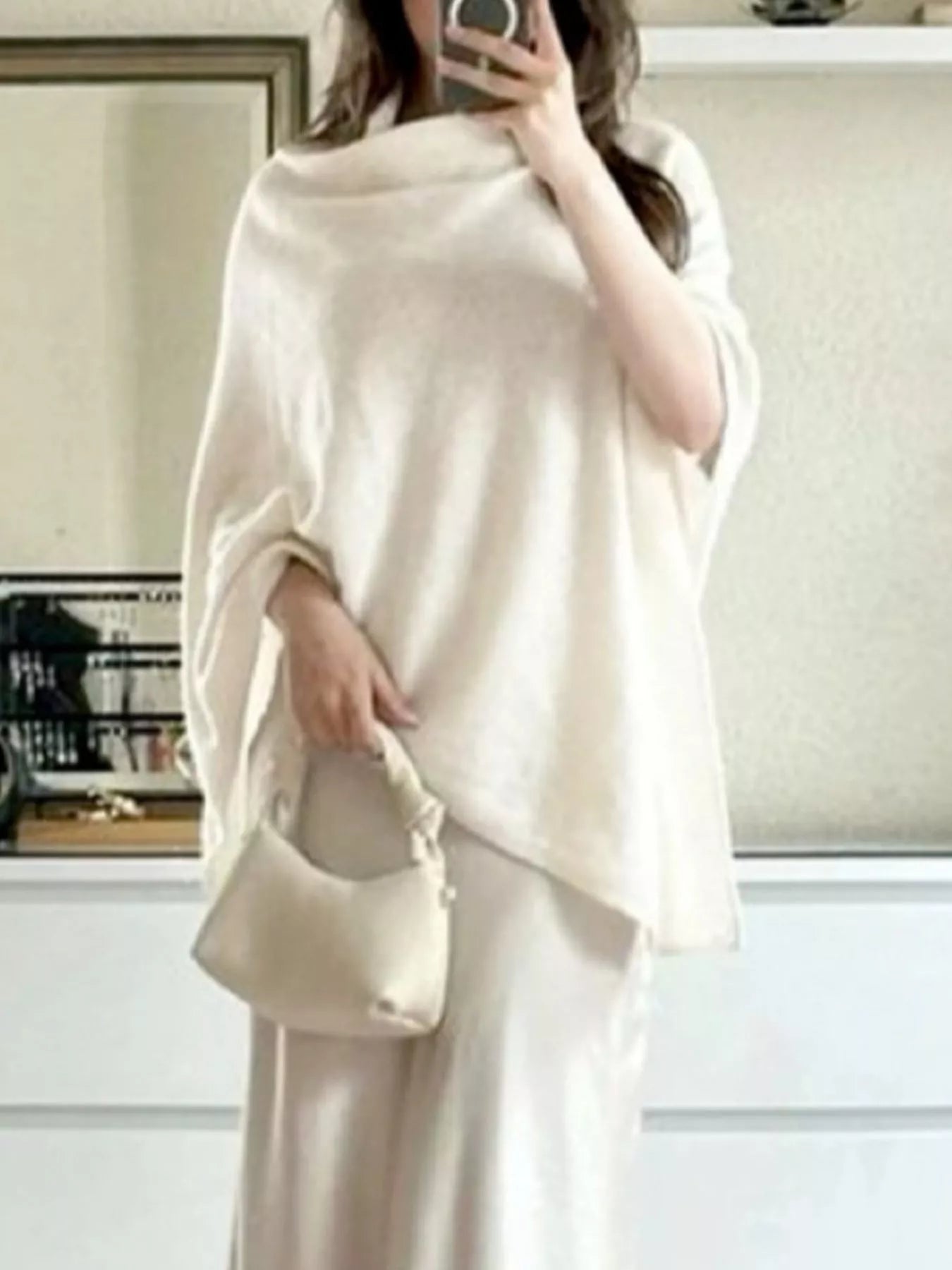 Turtleneck Loose Knit Sweater Poncho