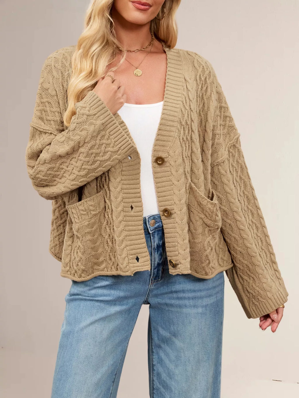 Cable Knit Button-Down Cardigan