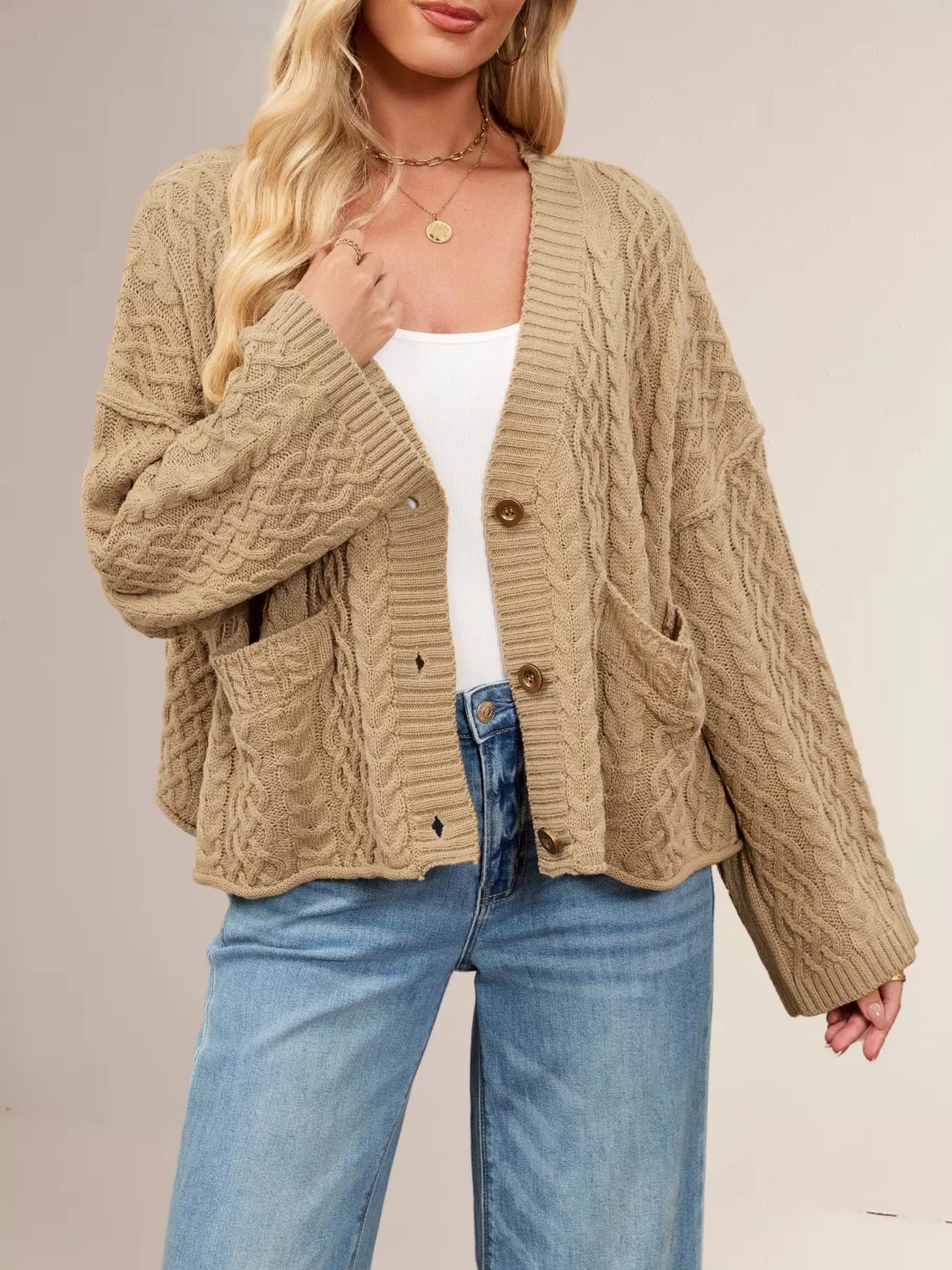 Cable Knit Button-Down Cardigan