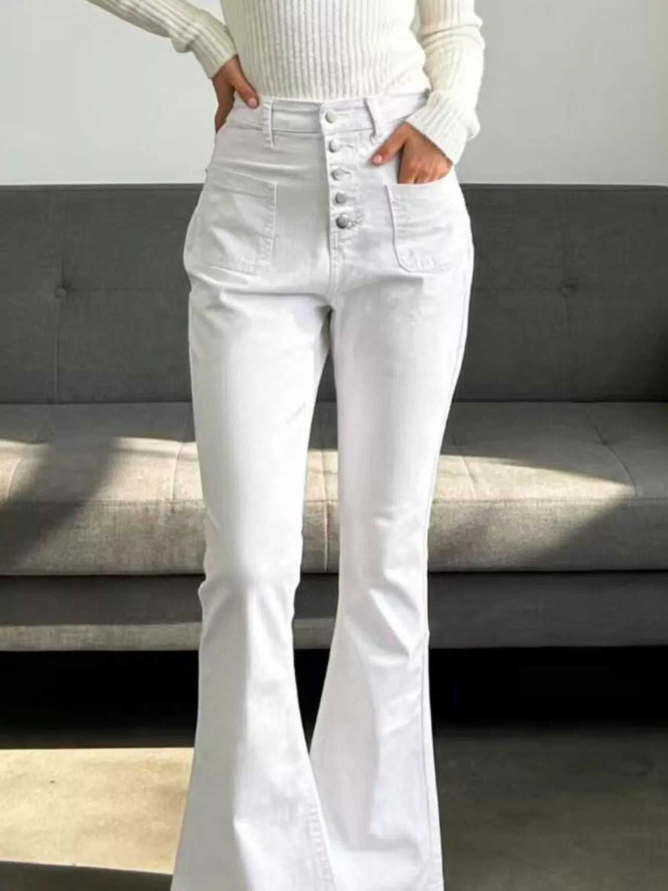 Full Size High-Waisted Button-Fly Flare Jeans Plus Size
