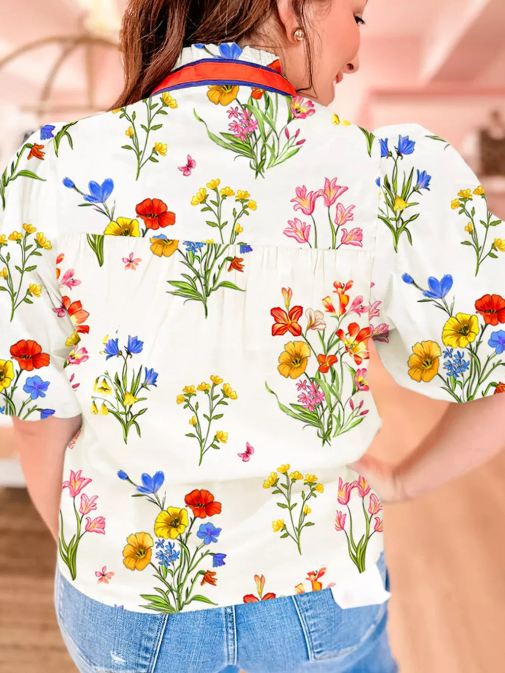 Floral Print Puff Sleeve Blouse