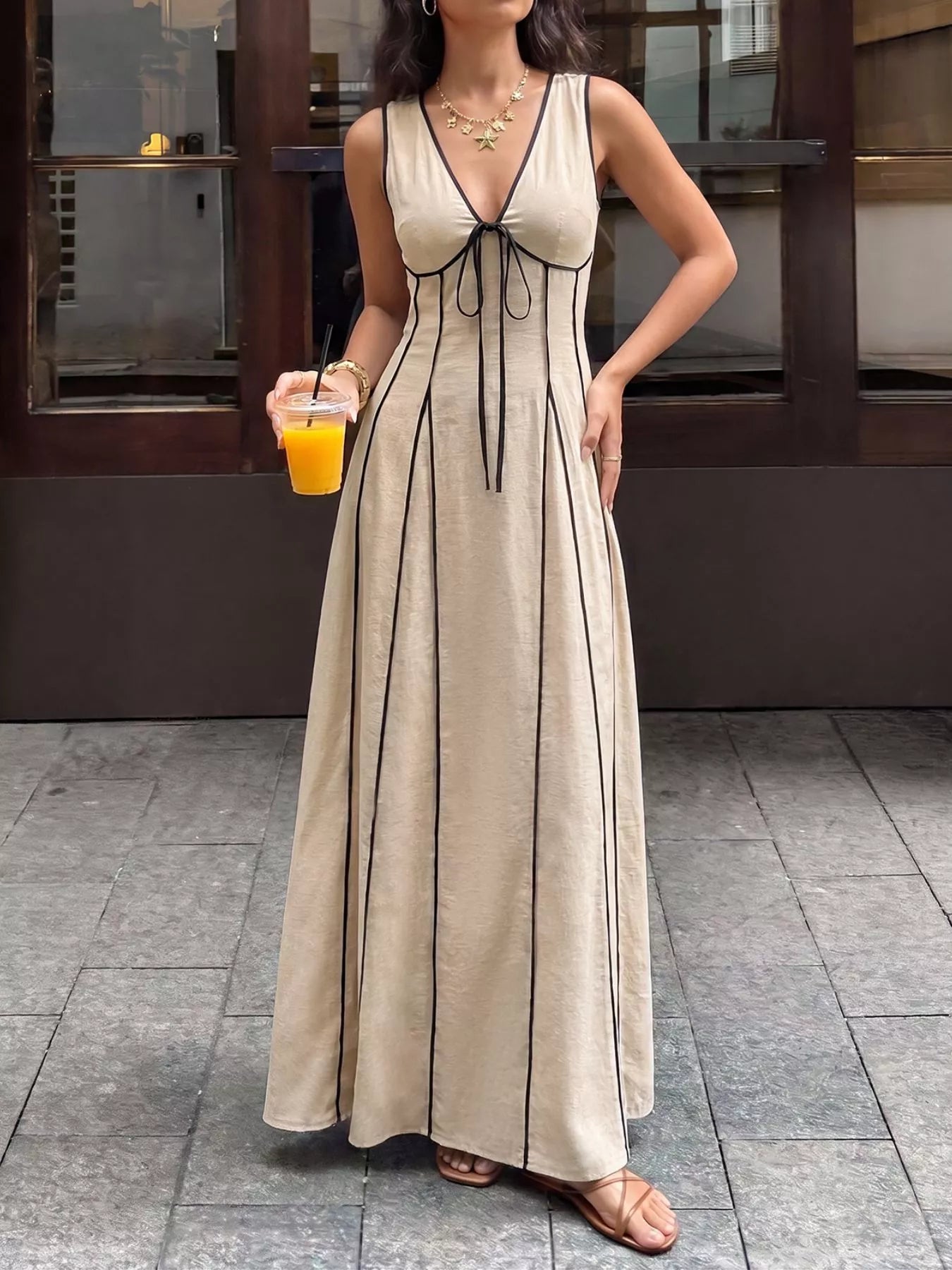 V-Neck Sleeveless Maxi Dress