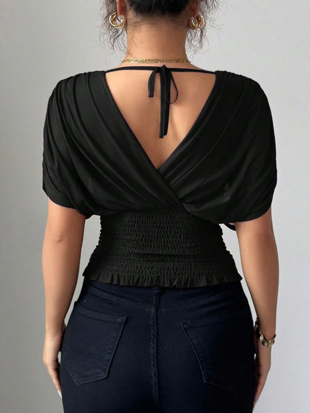 Ruched Surplice Short Sleeve Top