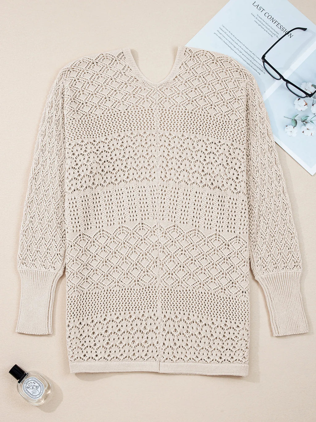 Hollowed Knit Open Front Cardigan