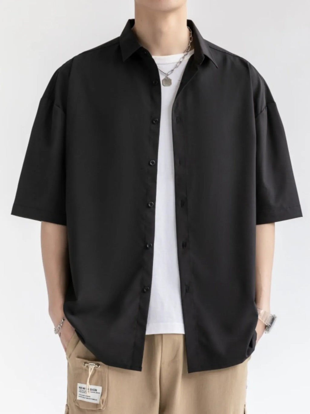 Men's Plus Size Solid Color Casual Short Sleeve Shirt