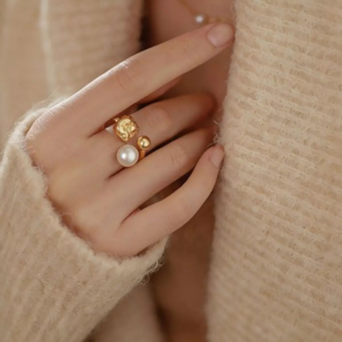 18K Gold-Plated Pearl Open Ring