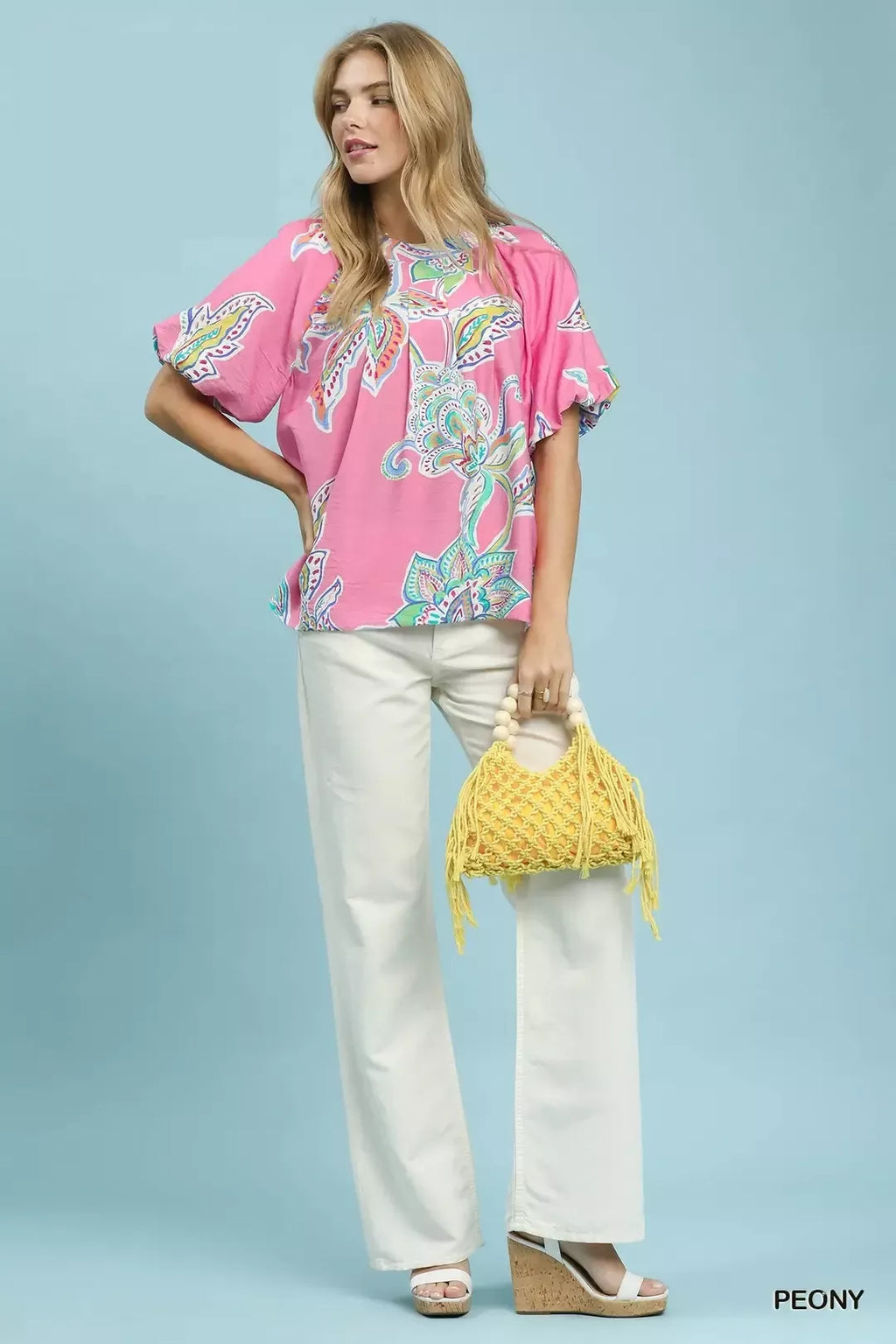 Umgee Paisley Print Puff Sleeve Top