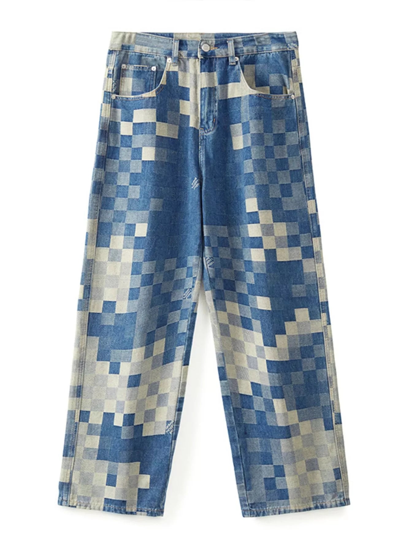 Men's Checkered Wide Leg Jeans