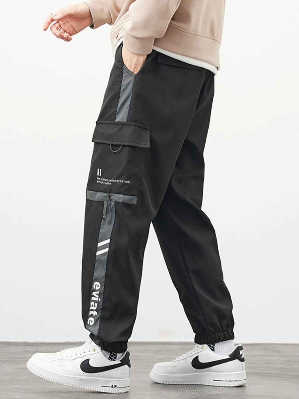 Men's Plus Size Cargo Pants with Side Stripe