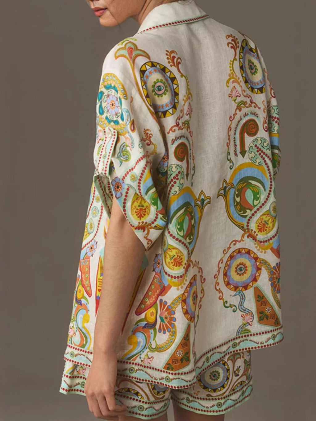 Printed Button Up Shirt and Shorts Set