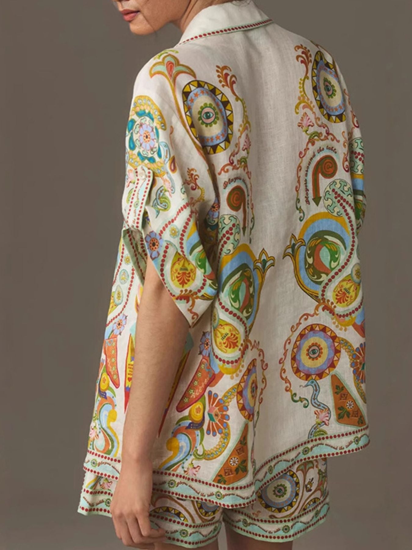 Printed Button Up Shirt and Shorts Set