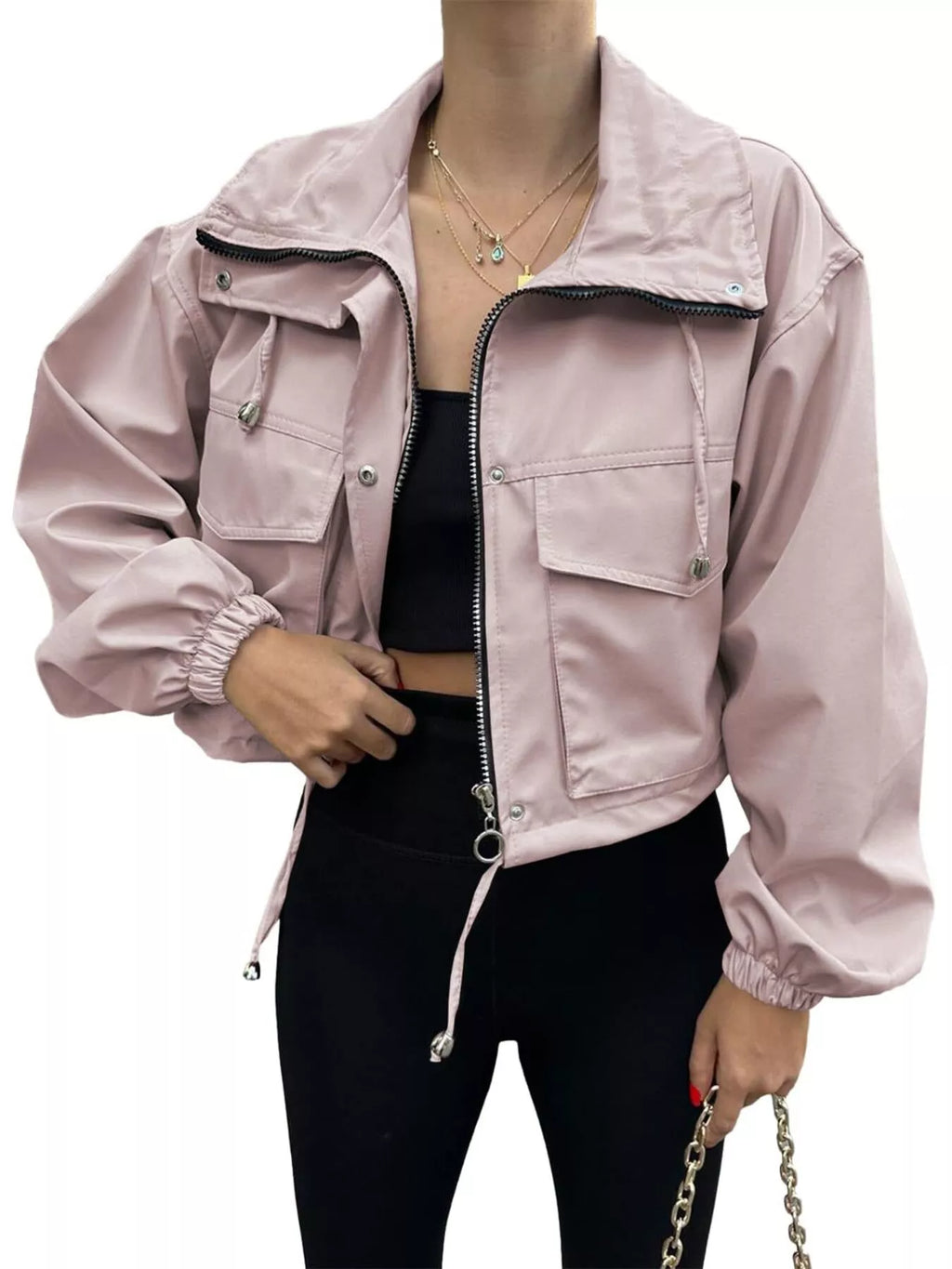 Drawstring Hem Zip Up Jacket