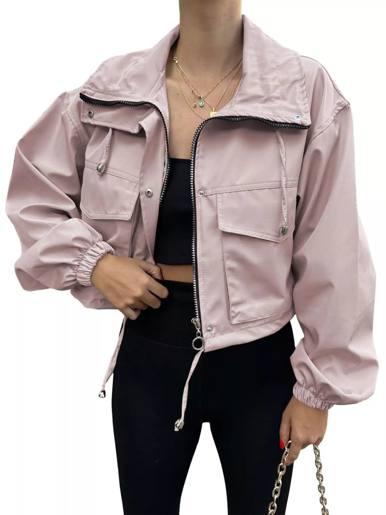 Drawstring Hem Zip Up Jacket